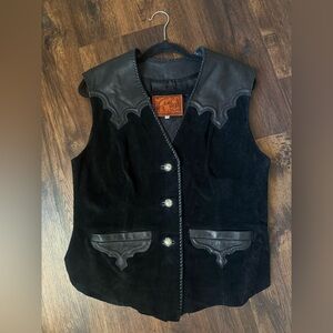 Vintage Arturo Mexican Western black suede and leather vest | sz 12